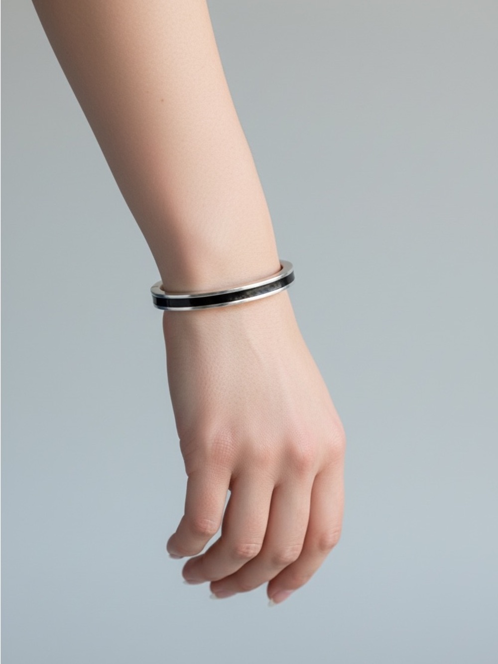 9/24 Minimalist Black and Silver Bangle Bracelet - Women's Jewelry